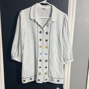 SEASALT CORNWALL Hope Cottage Embroidered Blouse Stripes Floral Sz: 10
